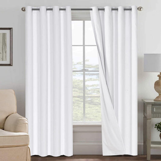 H.VERSAILTEX 100% Blackout Curtains for Bedroom Thermal Insulated Linen Textured Curtains Heat and Full Light Blocking Drapes Living Room Curtains 2 Panel Sets, 52x108 - Inch, Pure White