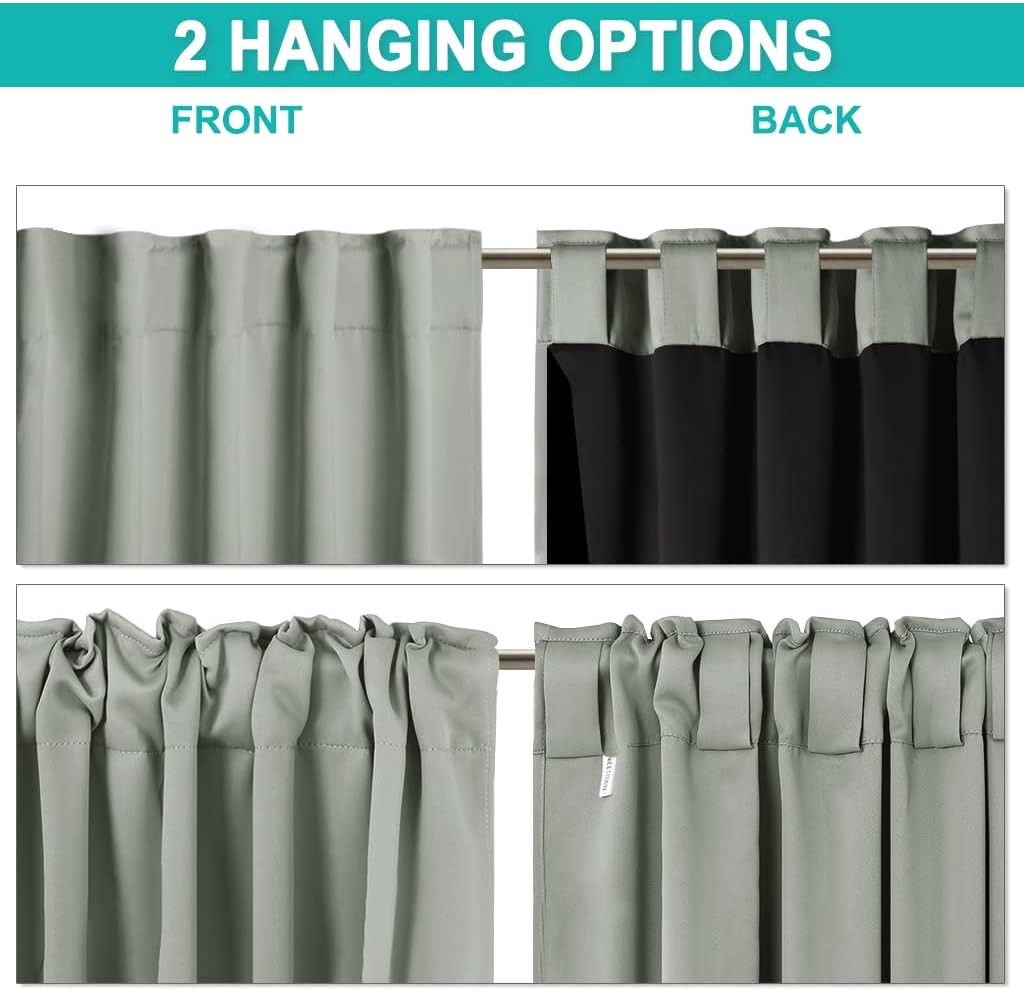 NICETOWN Greyish Green 100% Blackout Window Curtain Panels, Cold and Full Light Blocking Drapes with Black Liner for Nursery, 84 Inches Drop Thermal Insulated Draperies