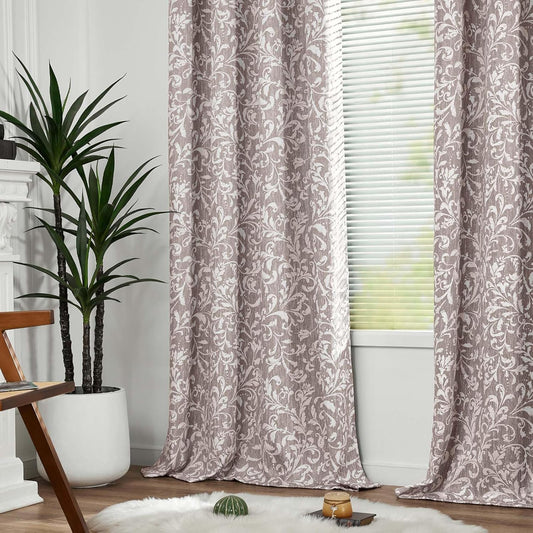 jinchan Blackout Curtains for Bedroom, Taupe Grey Scroll Floral Patterned Curtains