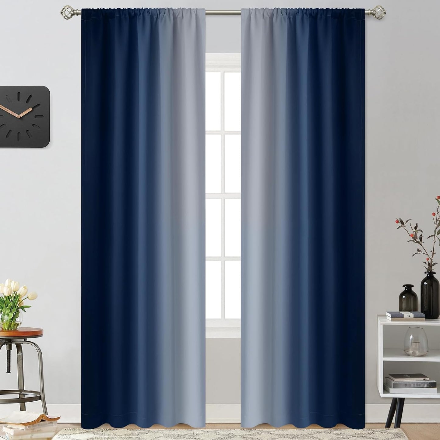 Yakamok Light Blocking Ombre Curtains, Room Darkening Thermal Insulated Gradient Color Curtains, Rod Pocket Window Drapes for Living Room/Bedroom