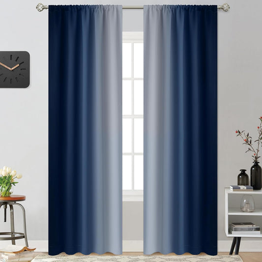 Yakamok Light Blocking Ombre Curtains, Room Darkening Thermal Insulated Gradient Color Curtains, Rod Pocket Window Drapes for Living Room/Bedroom